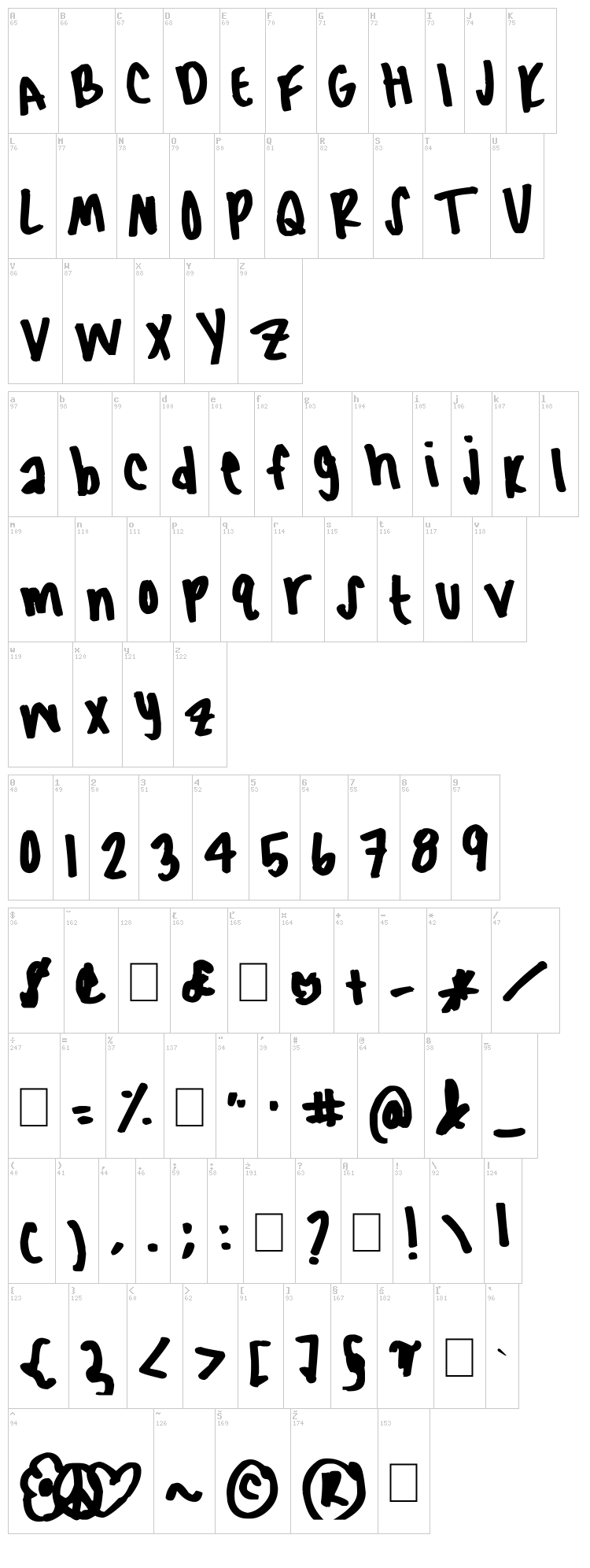 Black Jack font map
